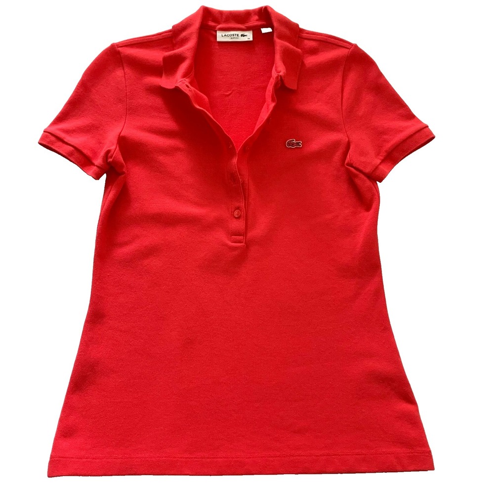 Lacoste‎ Womens 5 Button Slim Polo Top Shirt Croc Gator 36 2 0 Coral